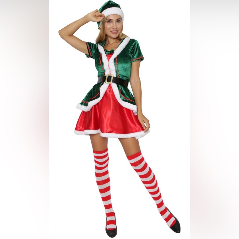 Mrs Claus Costume Women Christmas Elf Santa Helper Dress Set